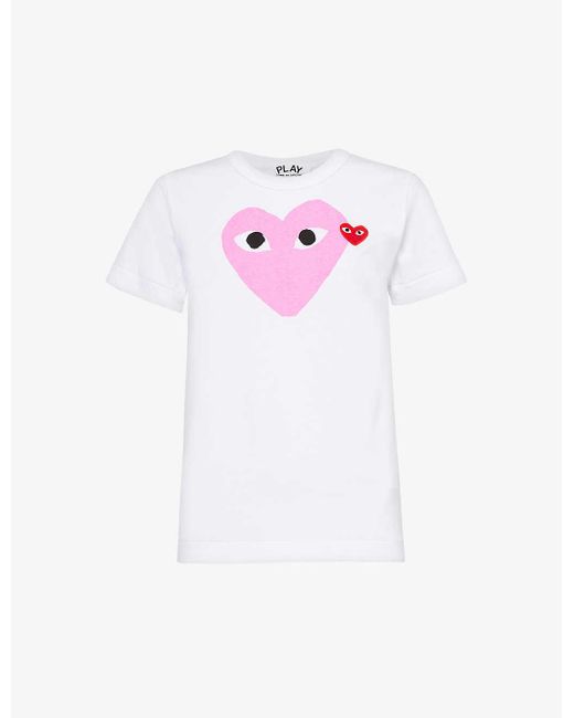 COMME DES GARÇONS PLAY Pink Logo-print Crewneck Cotton-jersey T-shirt