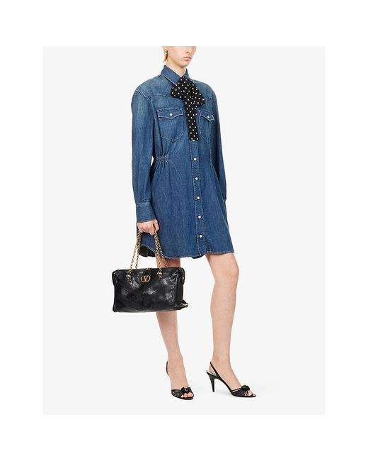 Valentino Blue Abito Scarf-Tie Denim Midi Dress