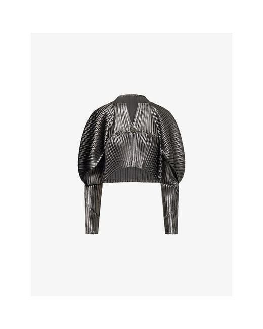 Issey Miyake Glossed Metal Pleats Long-Sleeves Knitted Top in