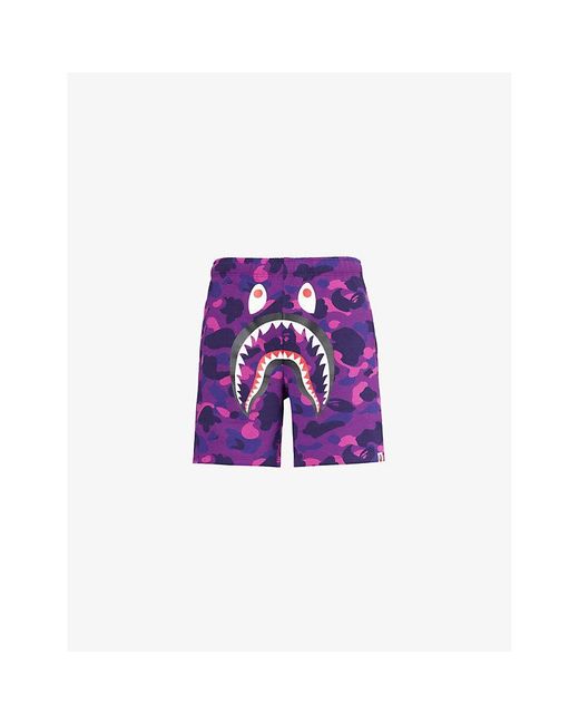 A Bathing Ape Purple Shark Cotton-jersey Shorts for men