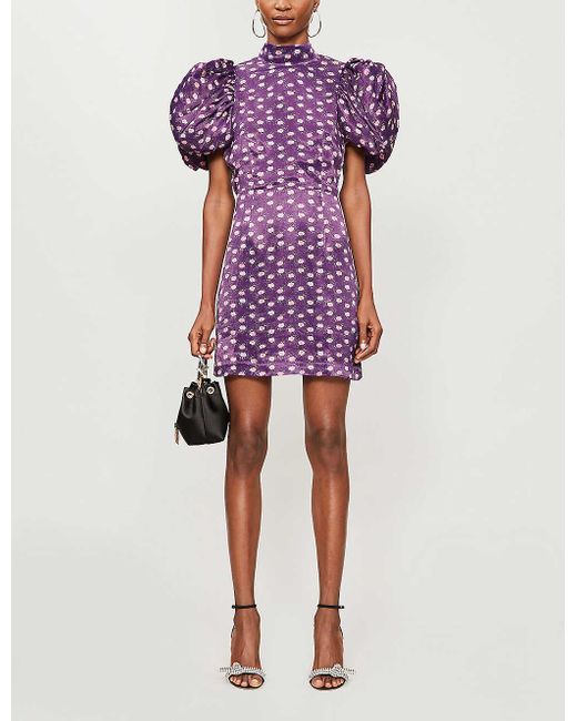 ROTATE BIRGER CHRISTENSEN Purple Dusk Floral-print Satin Mini Dress