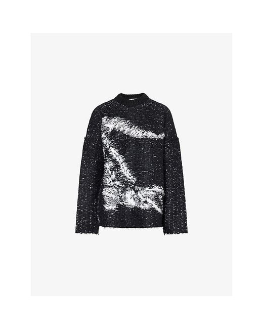 Lacoste Black Javier Oversized Logo Intarsia Knit Jumper