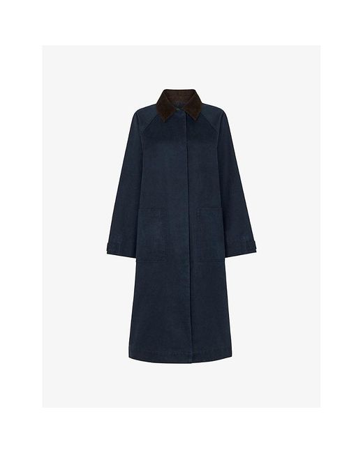 Whistles Blue Gabriella Contrast-Collar Relaxed-Fit Waxed Overcoat