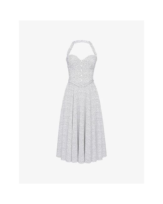 House Of Cb White Georgie Polka-Dot Stretch-Cotton Midi Dress Xs (A-C Cup)