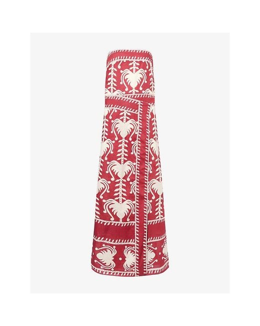Johanna Ortiz Red Ancient Peru Strapless Cotton-Poplin Midi Dress