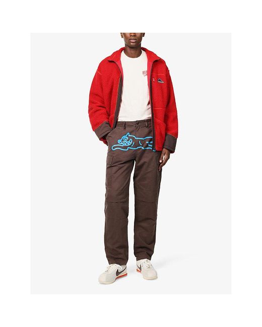 ICECREAM Red Running Dog Brand-print Straight-leg Regular-fit Cotton Trousers for men