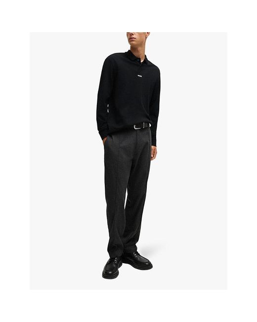 HUGO Black Logo-Print Relaxed-Fit Cotton-Piqué Polo Shirt for men