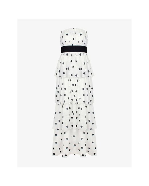 Ro&zo White Claudia Polka-Dot Tiered Cotton And Linen-Blend Maxi Dress