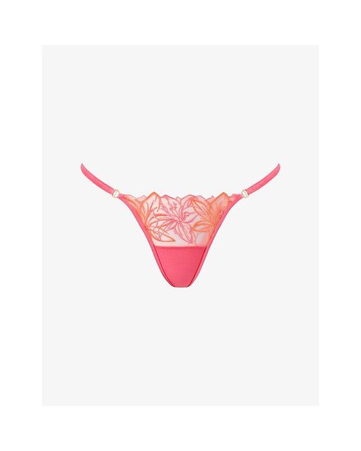 Bluebella Pink Lilly Embroidered Lace Thong