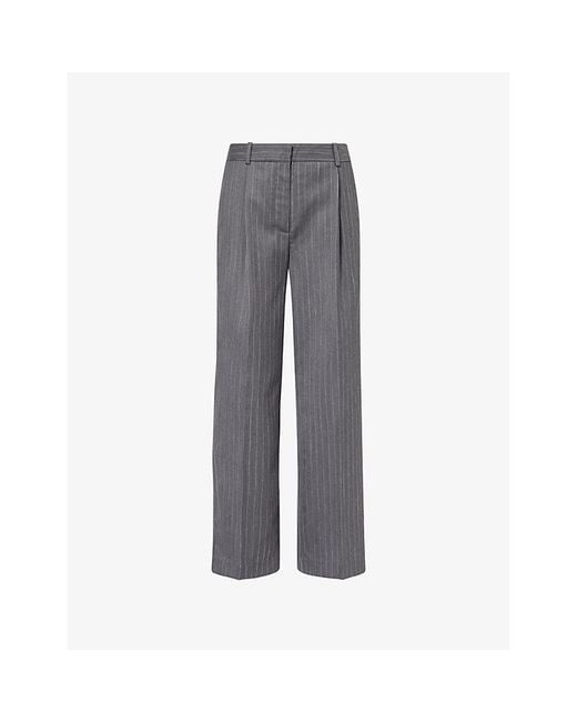 Anine Bing Gray Trent Pinstripe Wool Trousers
