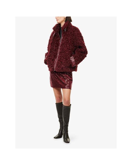 Amy Lynn Red Celeste Funnel-Neck Faux-Shearling Coat