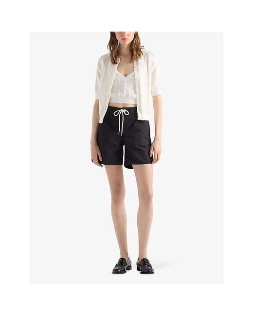 Prada White V-Neck Cotton-Knit Crop Top