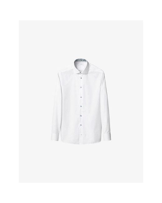 Eton of Sweden White Floral-Trim Contemporary-Fit Cotton Shirt for men