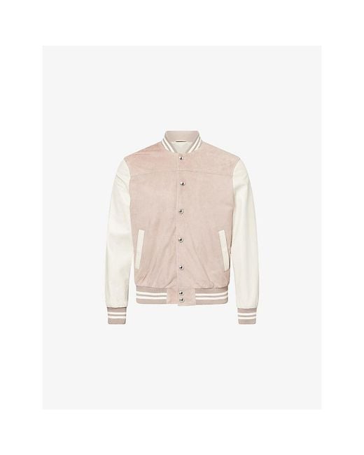 Eleventy Pink Contrast-Sleeve Suede Varsity Jacket for men