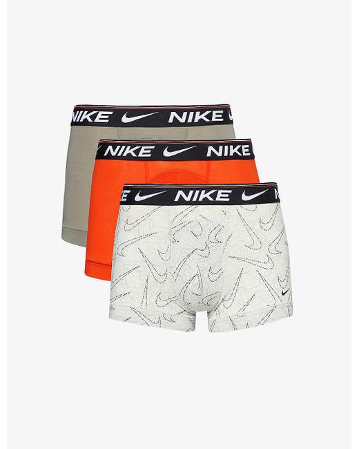 Nike White Logo-waistband Pack Of Three Stretch-recycled Polyester Trunks for men