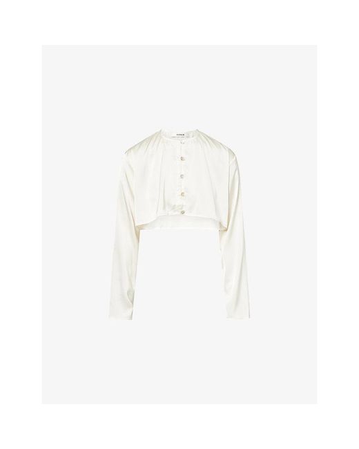 HYPHEN White Long-Sleeve Cropped Satin Top