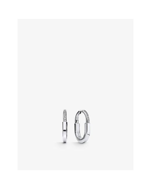 Tiffany & Co White Tiffany Lock Medium 18Ct- And 0.19Ct Diamond Hoop Earrings