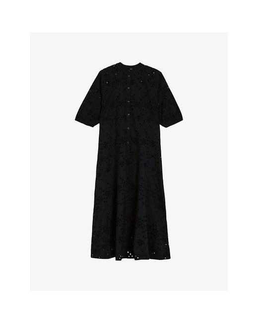 Ted Baker Black Nikaia Broderie-anglaise Relaxed-fit Cotton Midi Dress