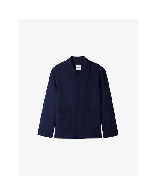 Sandro Blue Buttoned Long-Sleeve Wool Worker Jacket for men