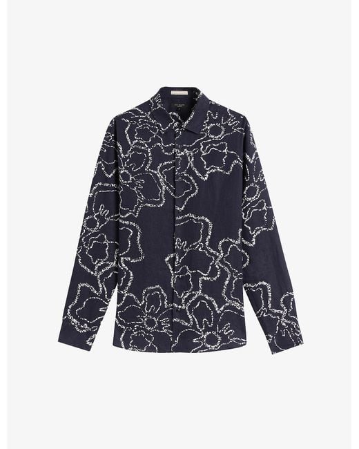 Ted Baker Arnly Floralprint Regularfit Linen Shirt in Navy (Blue) for