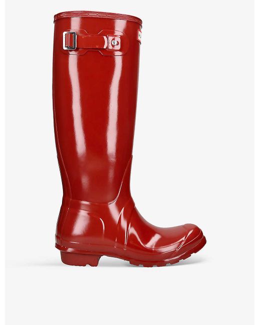 Hunter Red Original Tall Gloss Buckle-embellished Rubber Wellington Boots