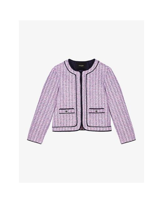 Maje Purple Long-sleeve Tweed Boucle Jacket