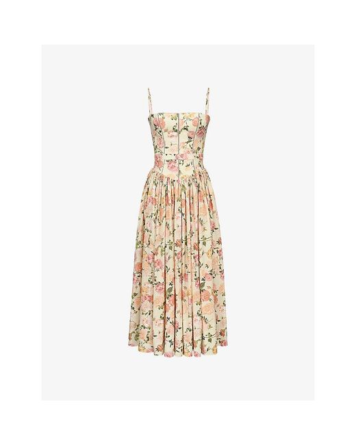 House Of Cb Metallic Ysabella Floral-Print Stretch-Cotton Midi Dress