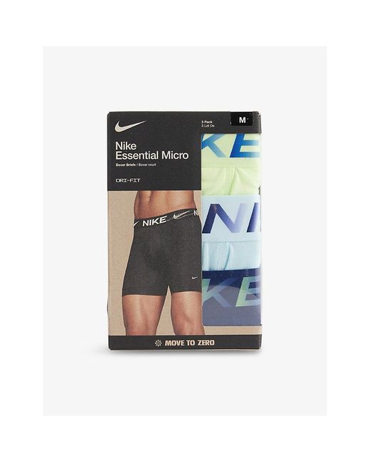 Nike Blue Essentials Micro Dri-Fit Pack-Of-Three Stretch-Woven Boxer Briefs for men