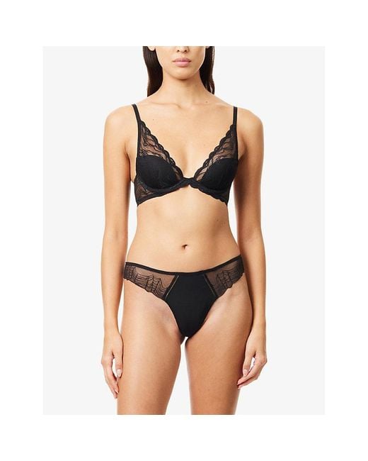 Calvin Klein Black Geo Lace Stretch-Woven Thong