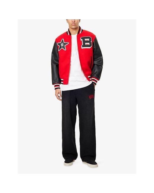 BBCICECREAM Red Varsity Leather-Sleeves Woven Jacket for men