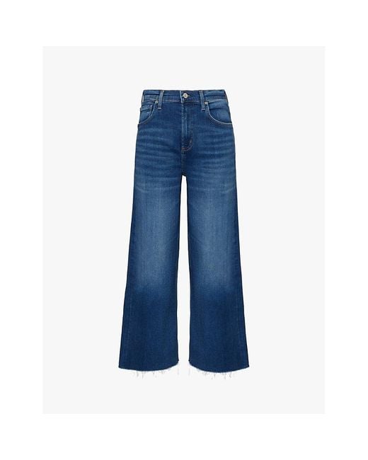 Citizens of Humanity Blue Lyra Cropped Wide-Leg Stretch-Denim Jeans