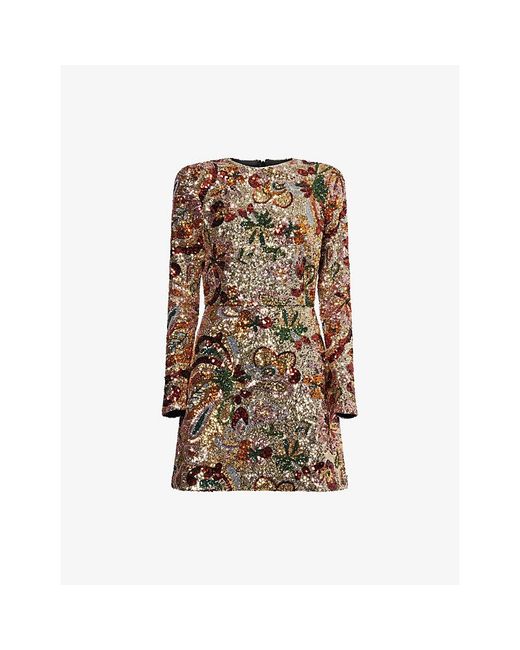 Nadine Merabi Brown Camille Embellished Woven Mini Dress