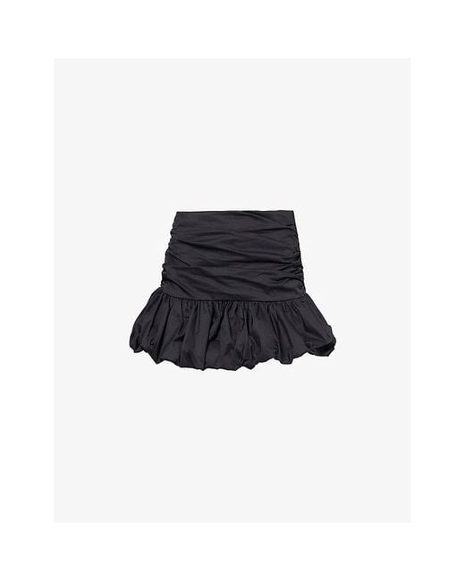 Amy Lynn Black Puffball Gathered Cotton Mini Skirt