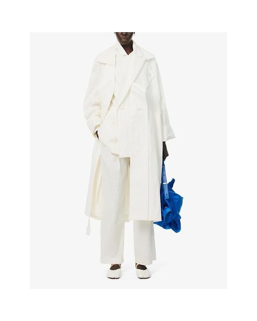 Issey Miyake White Shaped Membrane Double-breasted Woven-blend Trench Coat