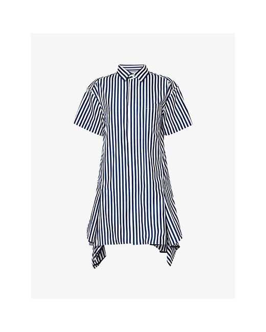 Sacai Blue Vy Stripe Panelled-hem Striped Cotton-poplin Shirt Dress