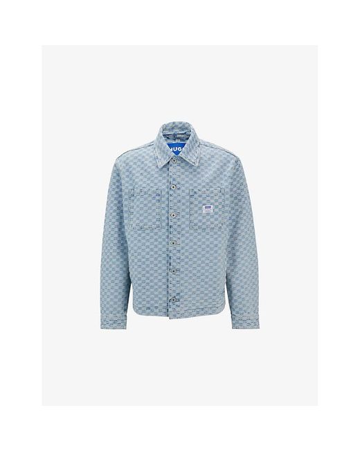 HUGO Blue Graphic-Print Relaxed-Fit Denim Jacket for men