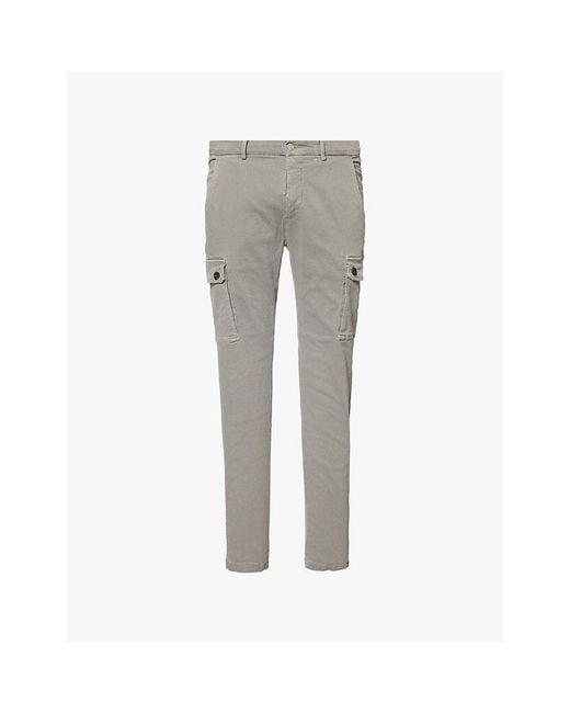Replay Gray Jaan Flap-Pocket Tapered-Leg Stretch-Cotton Trousers for men
