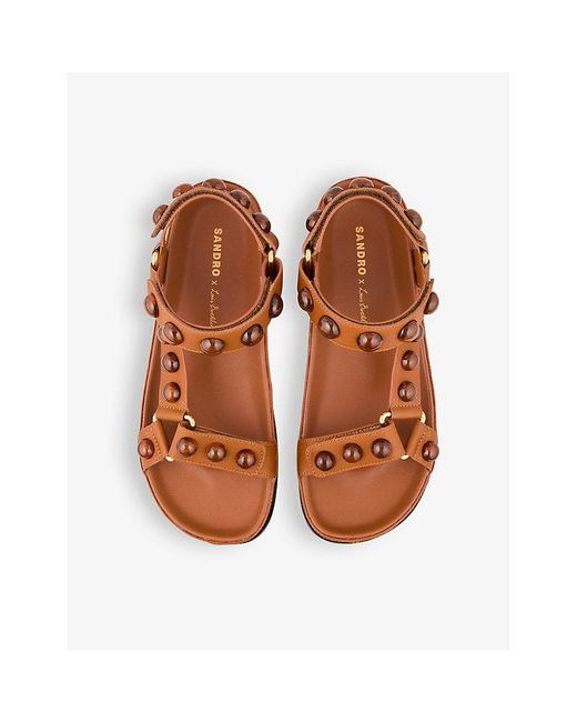 Sandro Brown Stud-embellished Leather Sandals