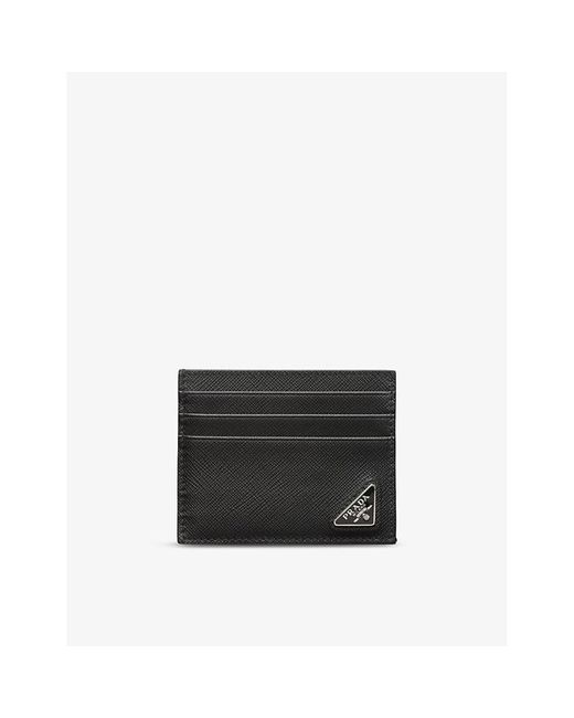 Prada Black Triangle-plaque Leather Card Holder for men