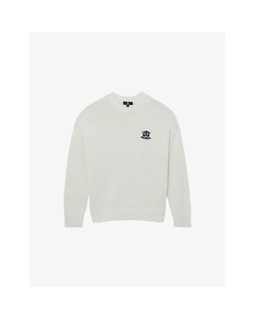 Reiss White Kendi Monogram-Embroidered Cotton Jumper for men