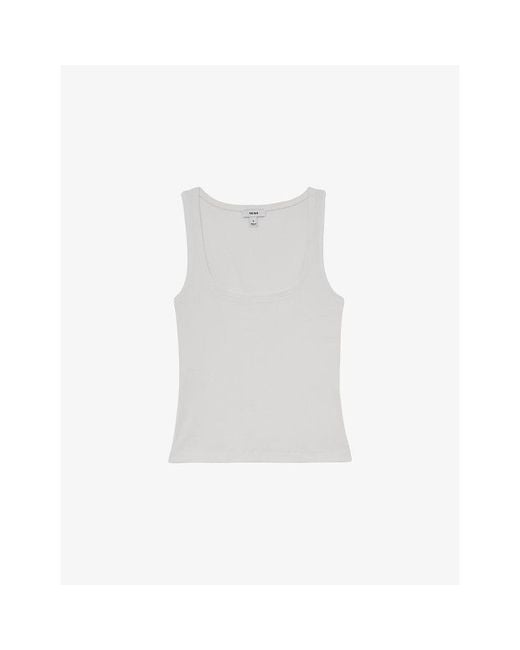 Reiss White Riva Square-Neck Ribbed Stretch-Cotton Vest