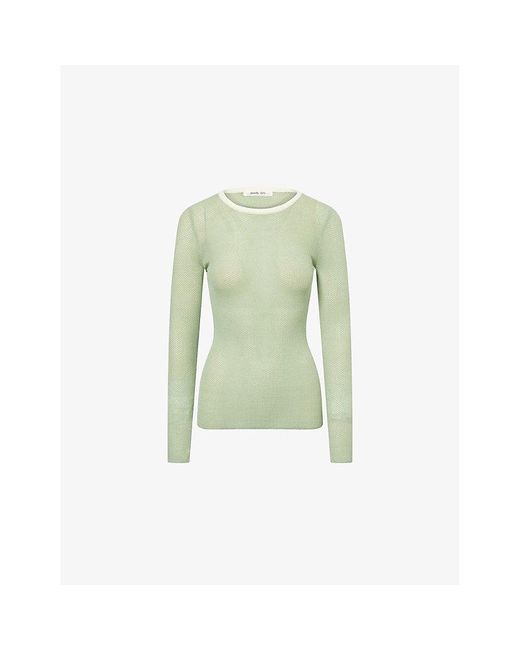 Peachy Den Green Elise Semi-Sheer Woven Top