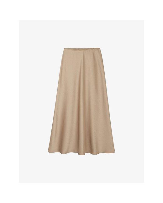 The White Company Natural Bias-Cut Elasticated-Waist Satin Midi Skirt