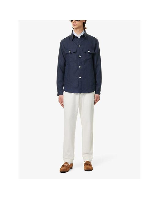 Oscar Jacobson Blue Maverick Spread-collar Regular-fit Linen Overshirt X for men