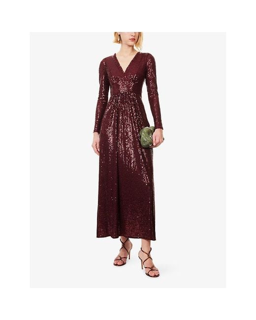 Needle & Thread Red Chelsea V-Neck Sequin Woven Gown