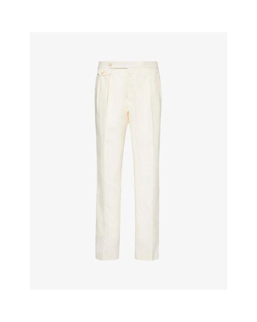 Polo Ralph Lauren White Pleated Straight-leg Slim-fit Linen Trousers for men