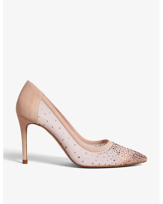Ted Baker Pink Ryalay Diamante-embellished Mesh And Faux-suede Courts