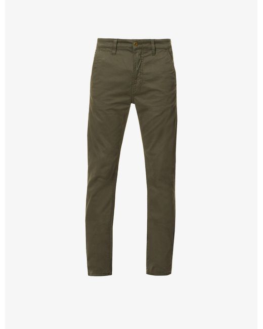 Nudie Jeans Green Slim Adam Slim-fit Tapered Stretch Organic-cotton Trousers for men