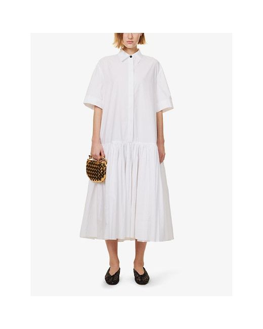 Jil Sander White Pleated Relaxed-fit Cotton-poplin Maxi Dress