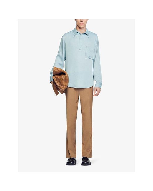 Sandro Blue Patch-pocket Relaxed-fit Woven Shirt X for men